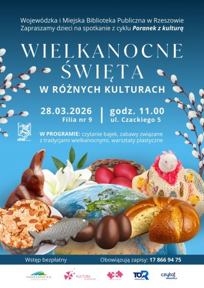 Grafika promująca spotkanie dla dzieci Wielkanocne święta w r&oacute;żnych kulturach
